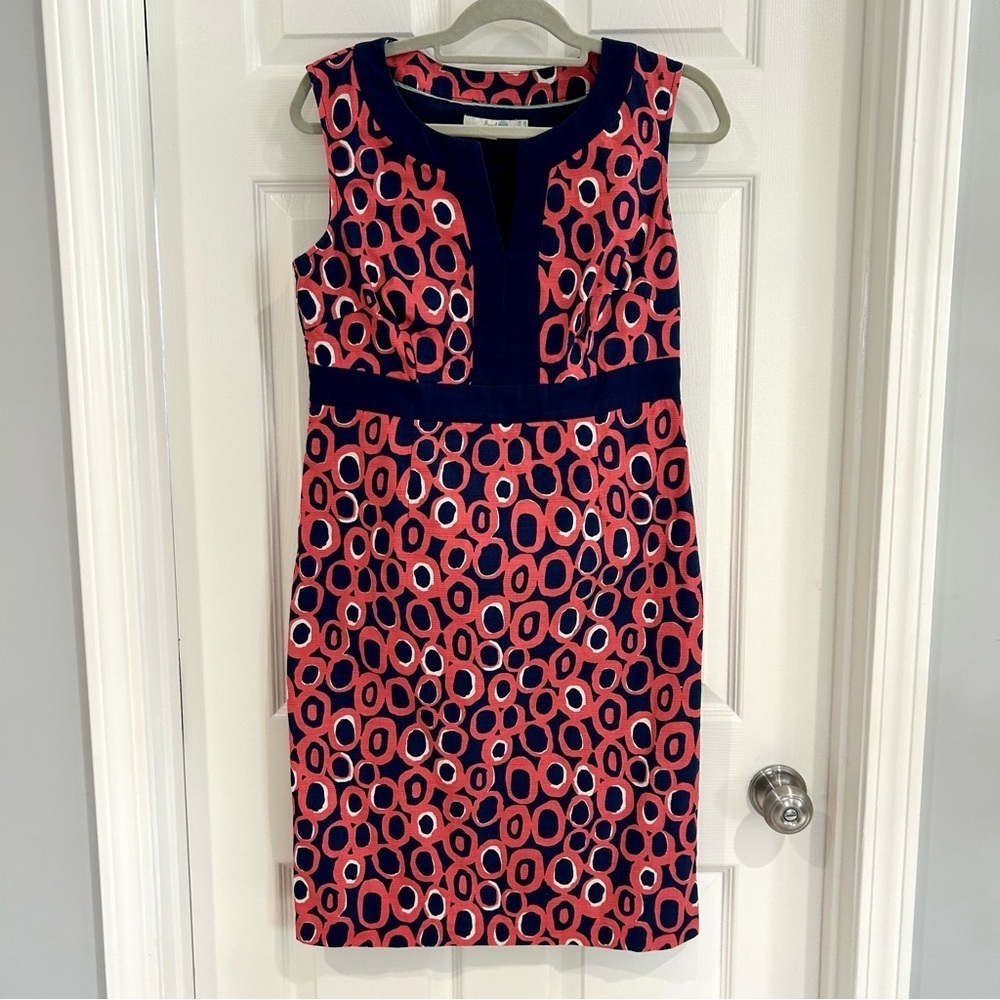 Boden Women Sheath Colorful Geometric Dress US 8R  Pink Blue Sleeveless Cotton